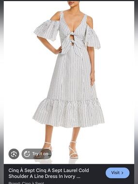 cinq a sept navy and white Striped Midi Dress